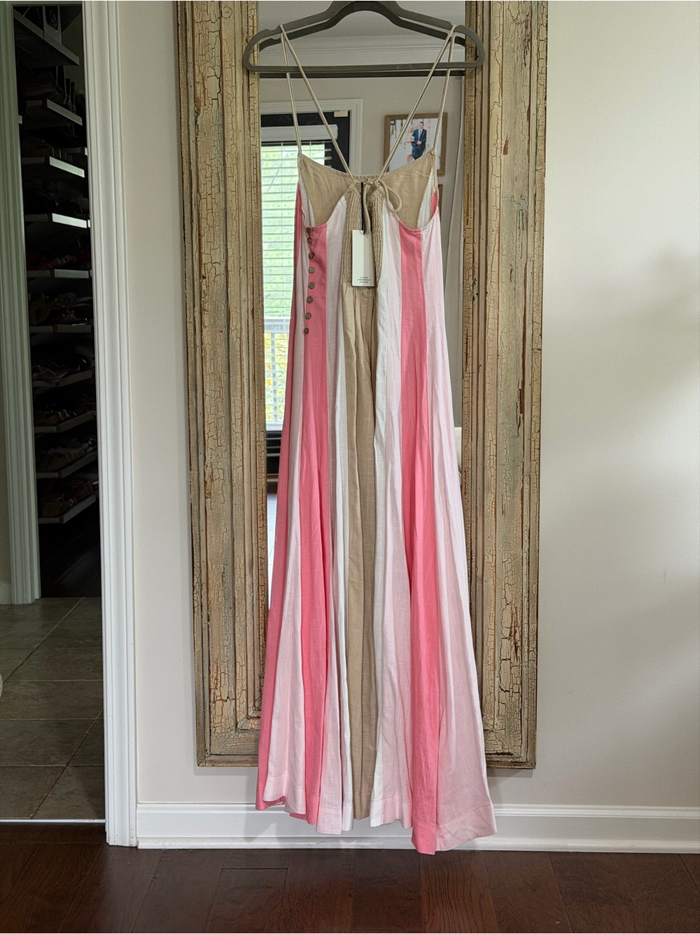 Spaghetti Strap Maxi Dress in Pink, White & Cream - Picture 3 of 5
